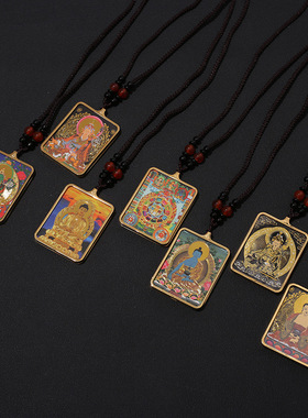 钛钢方形唐卡观音菩萨佛祖卡通人物造型挂件吊坠民族风特色唐卡