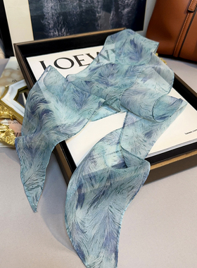 绿色中古款薄款长条真丝巾女2025新款100%桑蚕丝围巾领巾飘带装饰