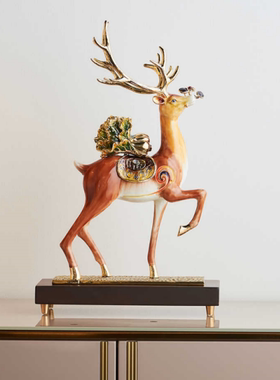 罗比罗丹一路发财百财鹿摆件创意客厅珐琅彩装饰开业乔迁礼品高档