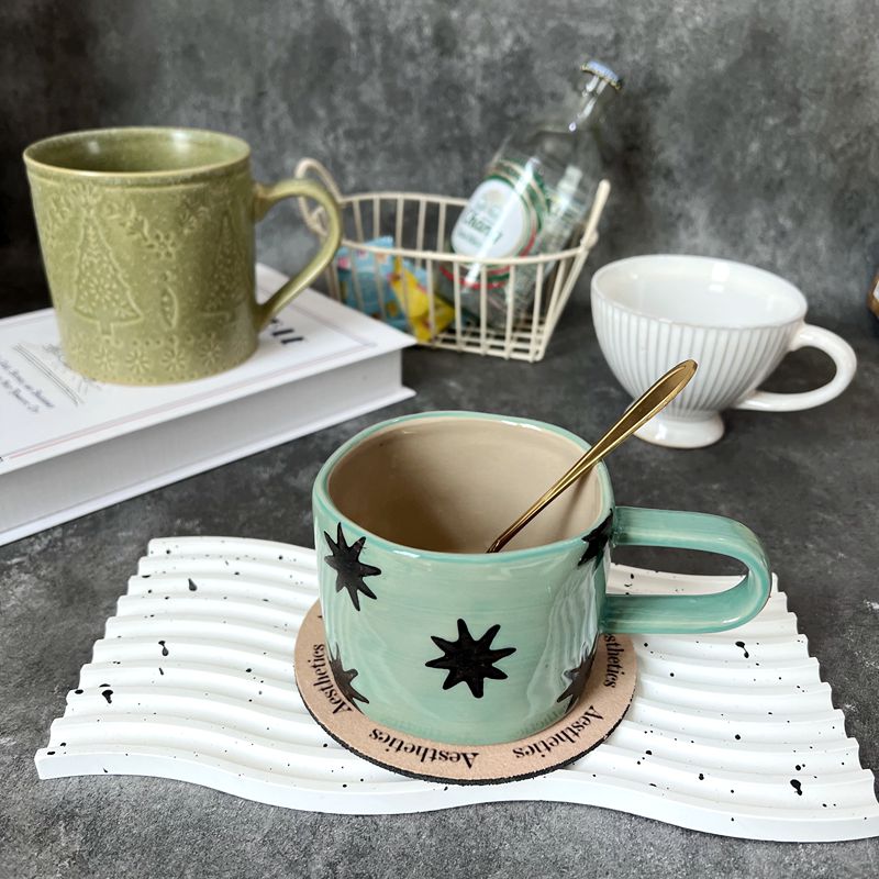 陶瓷杯咖啡杯高档精致马克杯拿铁拉花杯欧式小奢华咖啡杯子300ml