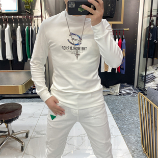 欧洲站男士打底衫2025秋冬新款欧货修身弹力加绒半高领长袖T恤潮