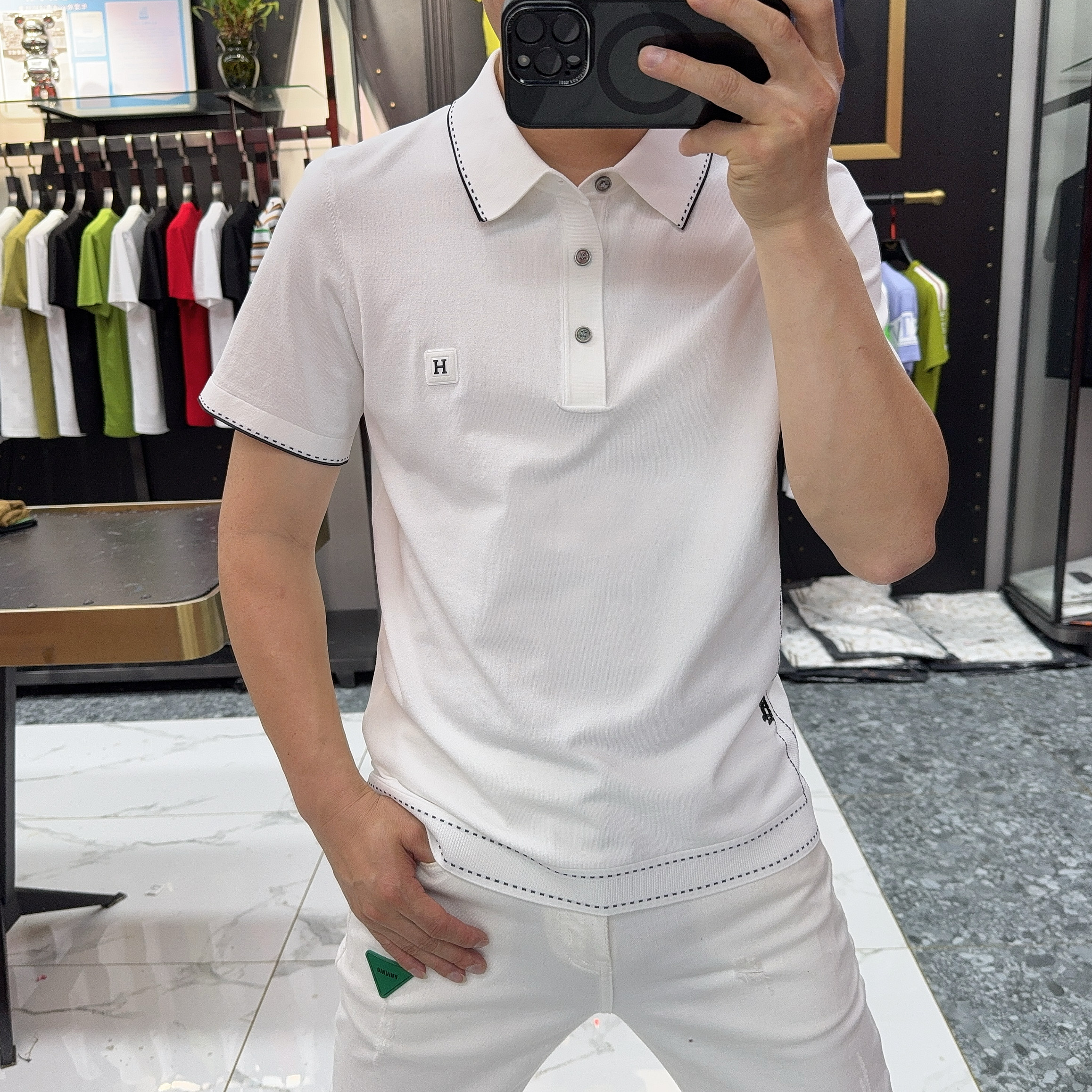 2026夏季新款潮牌翻领时尚简约伊力特短袖T恤男修身百搭针织冰丝t