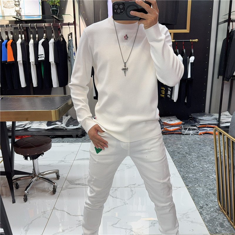 2025秋冬新款潮牌百搭帅气提花简约修身长袖T恤圆领针织打底衫男