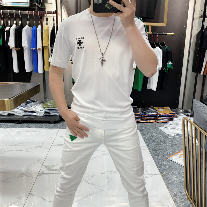 伊力特冰丝短袖男2026夏季新款潮牌个性提花圆领薄款针织衫T恤男