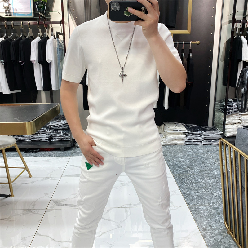 毛衣短袖男2024秋季新款网红简约修身百搭休闲弹力针织打底衫半袖