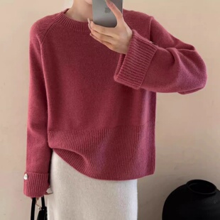 秋冬慵懒风羊绒衫女圆领宽袖毛衣纯羊毛衫针织显瘦宽松休闲