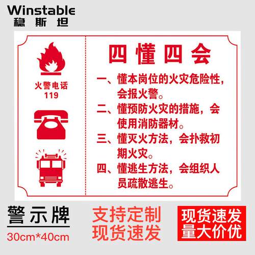 稳斯坦车间生产安全警示标识牌四懂四会30*40CMPVC提示牌WJL77