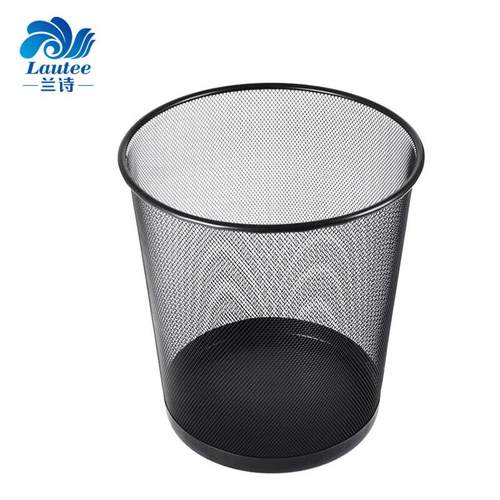 兰诗LAUTEEZS-8026黑色圆形小号纸篓酒店办公金属网面垃圾桶