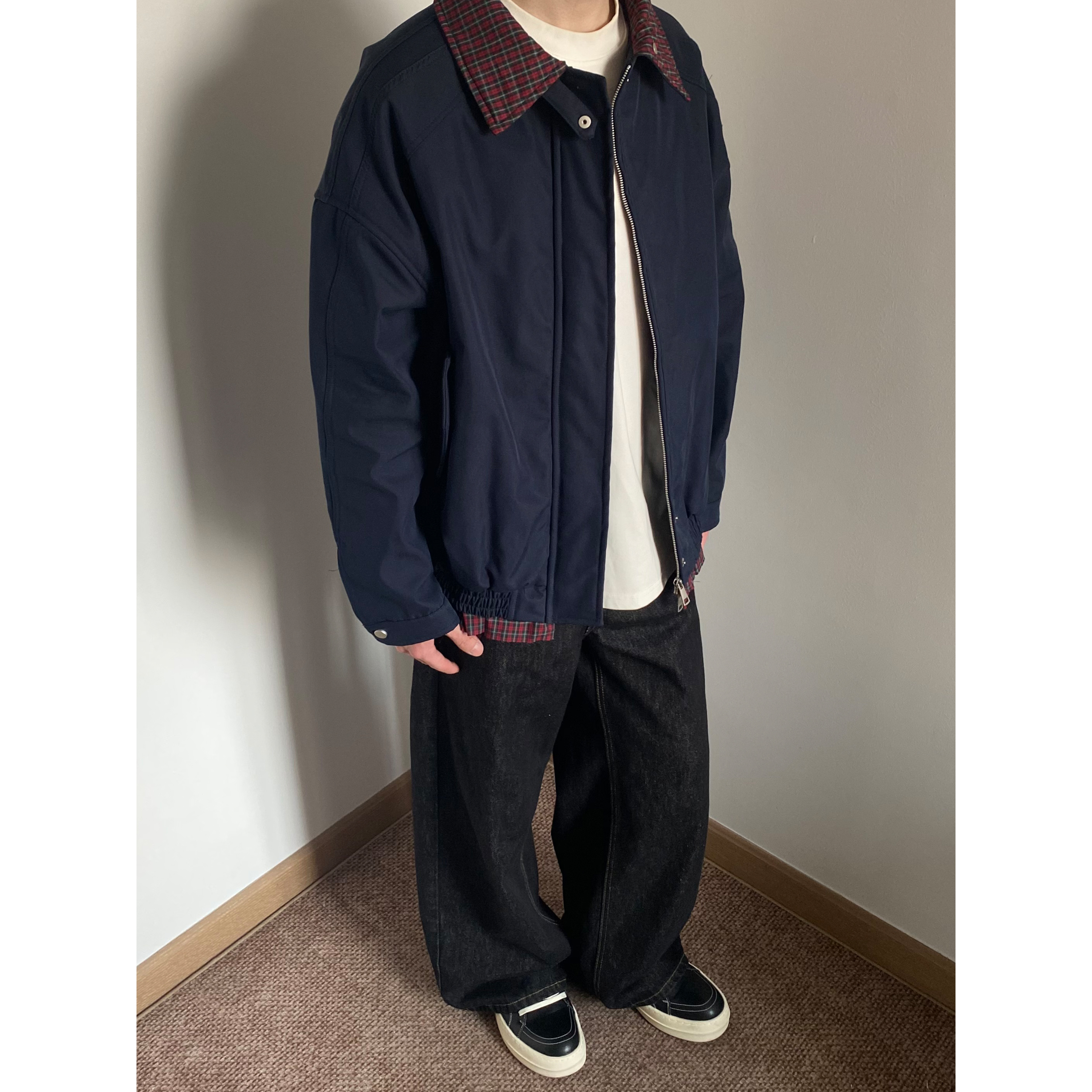 UNLG美式复古格子翻领外套