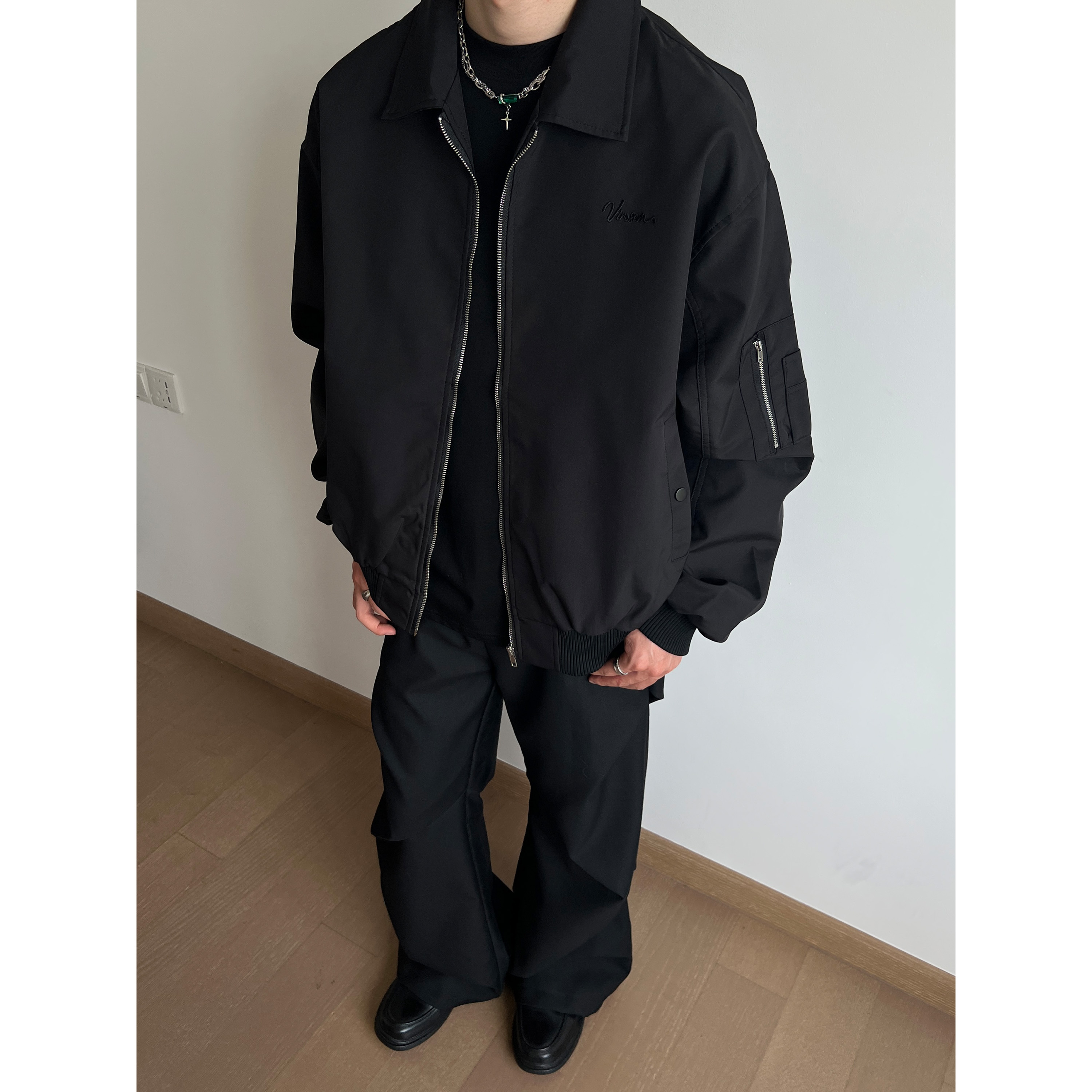 美式复古vibe翻领飞行夹克外套男