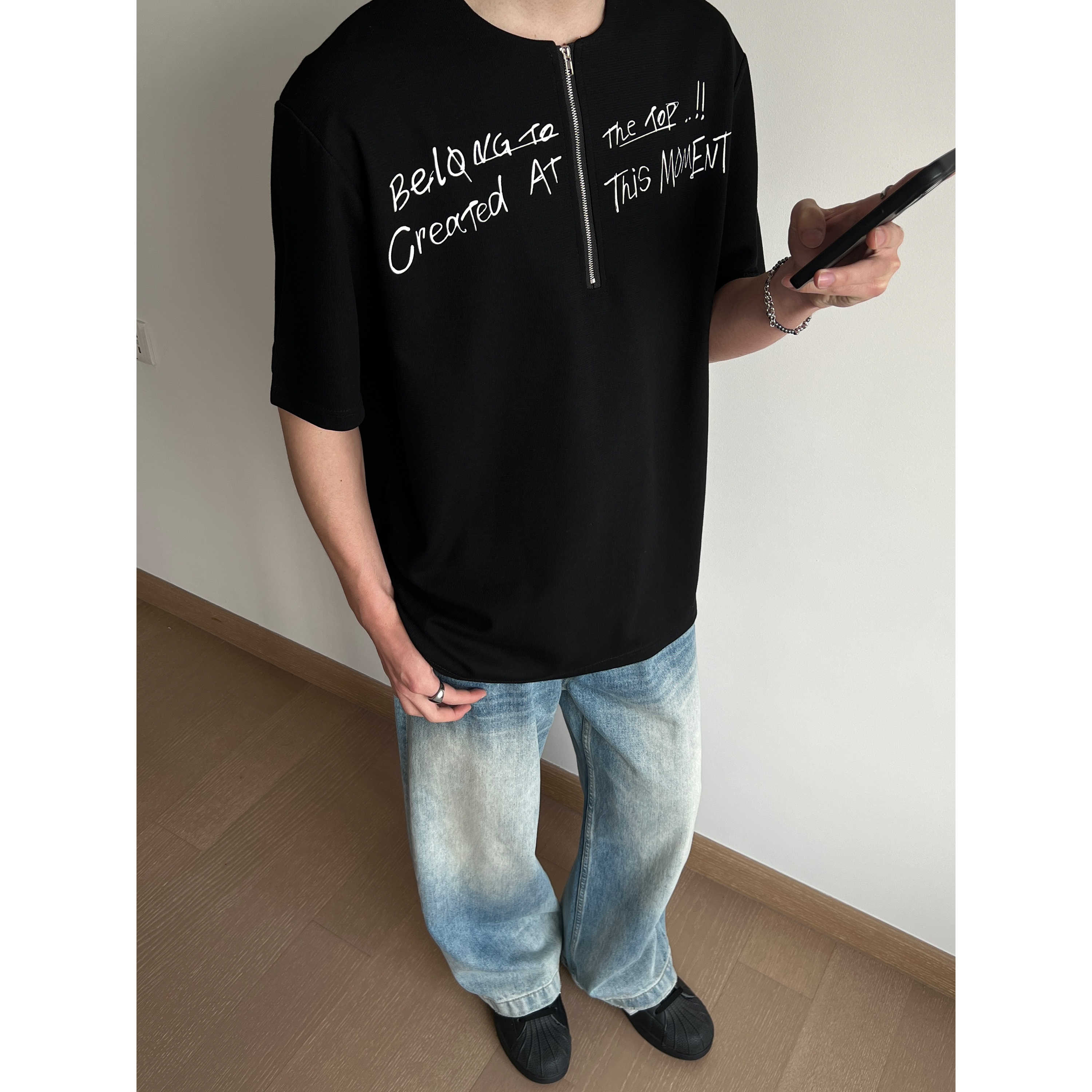 UNLG半拉链正肩短袖t恤男