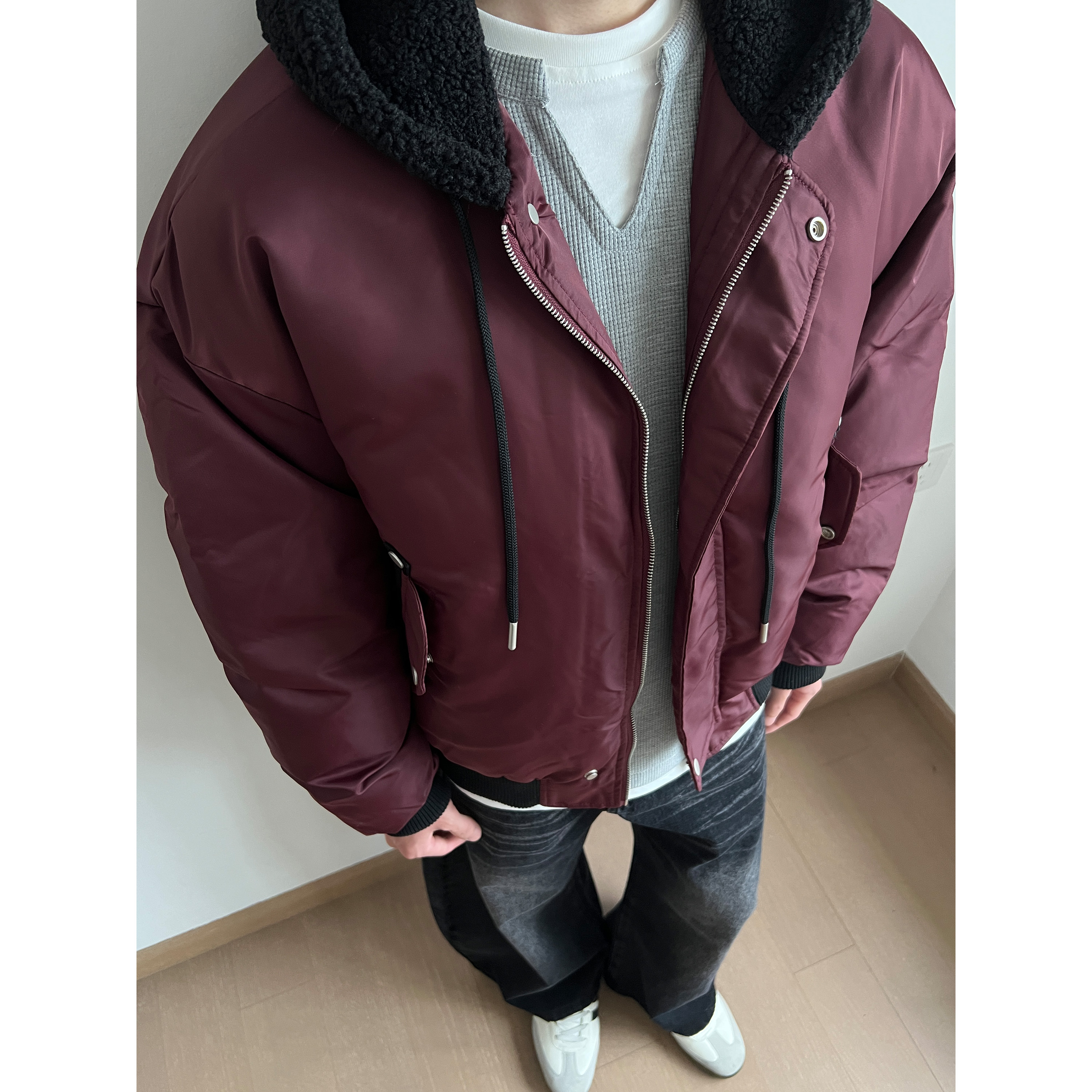 美式复古连帽飞行夹克外套棉服男