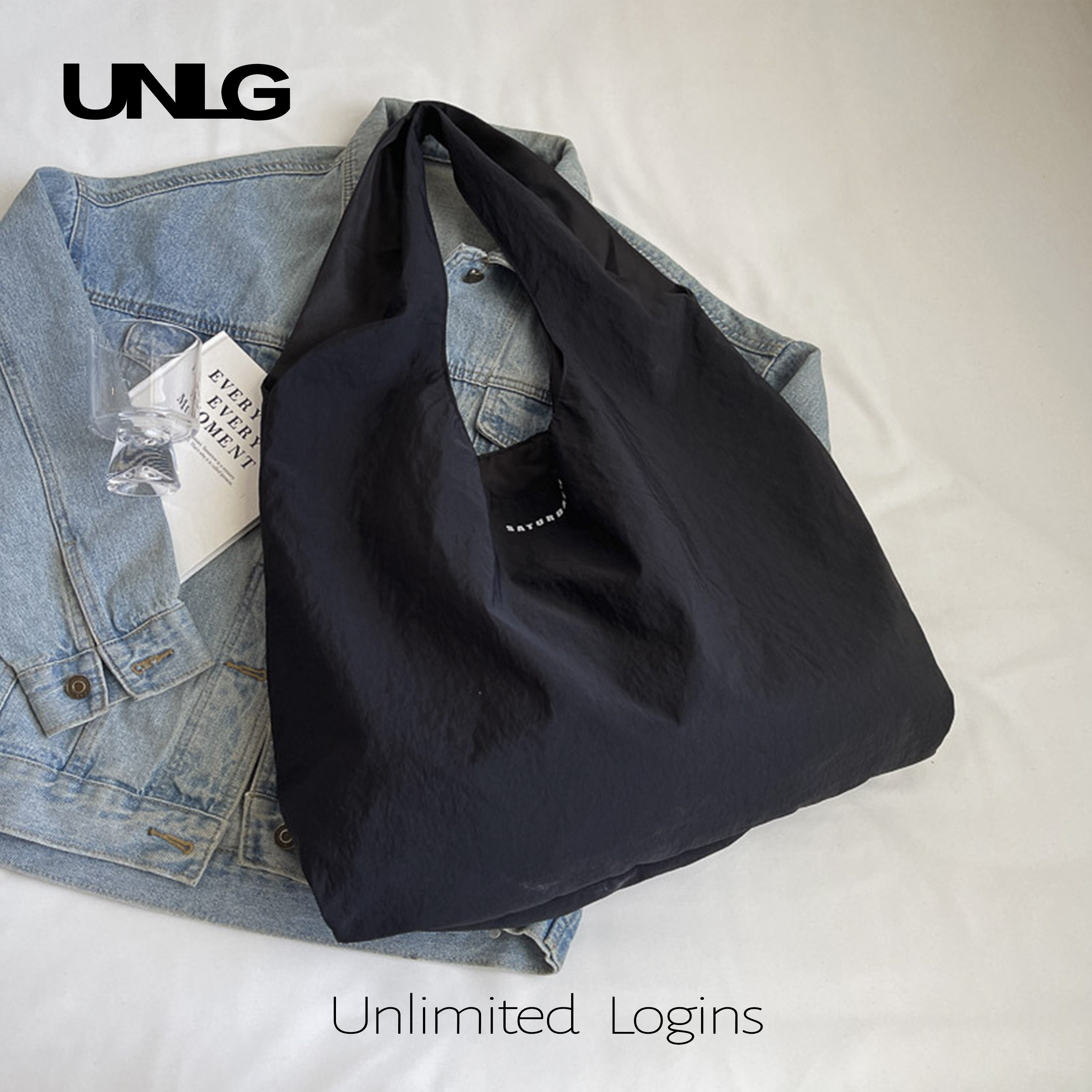 UNLG高级感黑色单肩包大容量图片