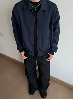 UNLG美式复古vibe翻领飞行夹克外套男秋冬季宽松休闲cleanfit棉服