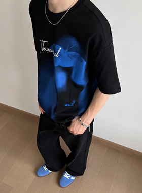 UNLG渐变蝴蝶短袖t恤男夏季重磅设计感宽松氛围感cleanfit上衣潮