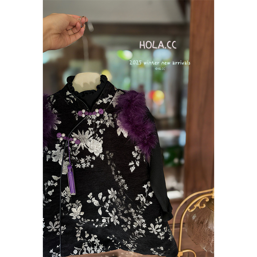 HOLA.CC·25冬~提花毛毛旗袍裙6683（毛条拆了在洗）