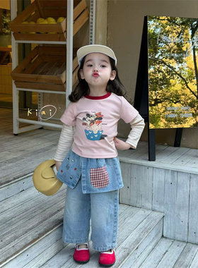 KIAI·26春~卡通条纹假两件长袖T恤861012