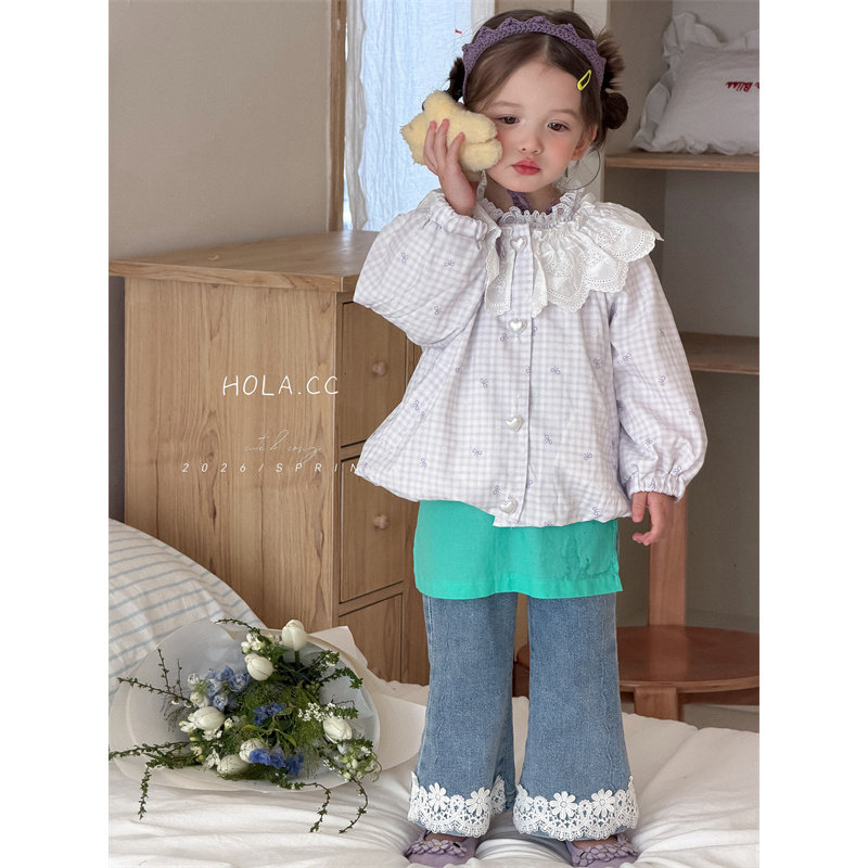 HOLA.CC·26春~牛仔花边直筒裤3173,童装/婴儿装/亲子装,儿童牛仔裤,淘宝优惠券,粉丝福利购,淘宝优惠卷