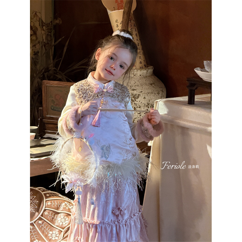 【西域公主】FLL·25冬~女童新中式亮片毛条上衣马甲53956