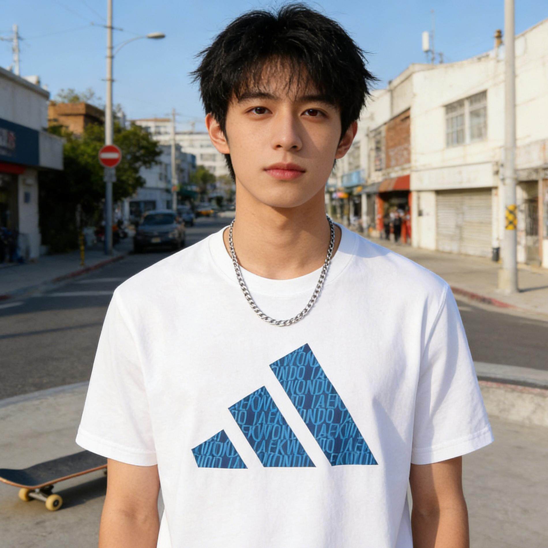Adidas阿迪达斯短袖夏季棉蓝色简约潮流舒适透气T恤男女官方正品