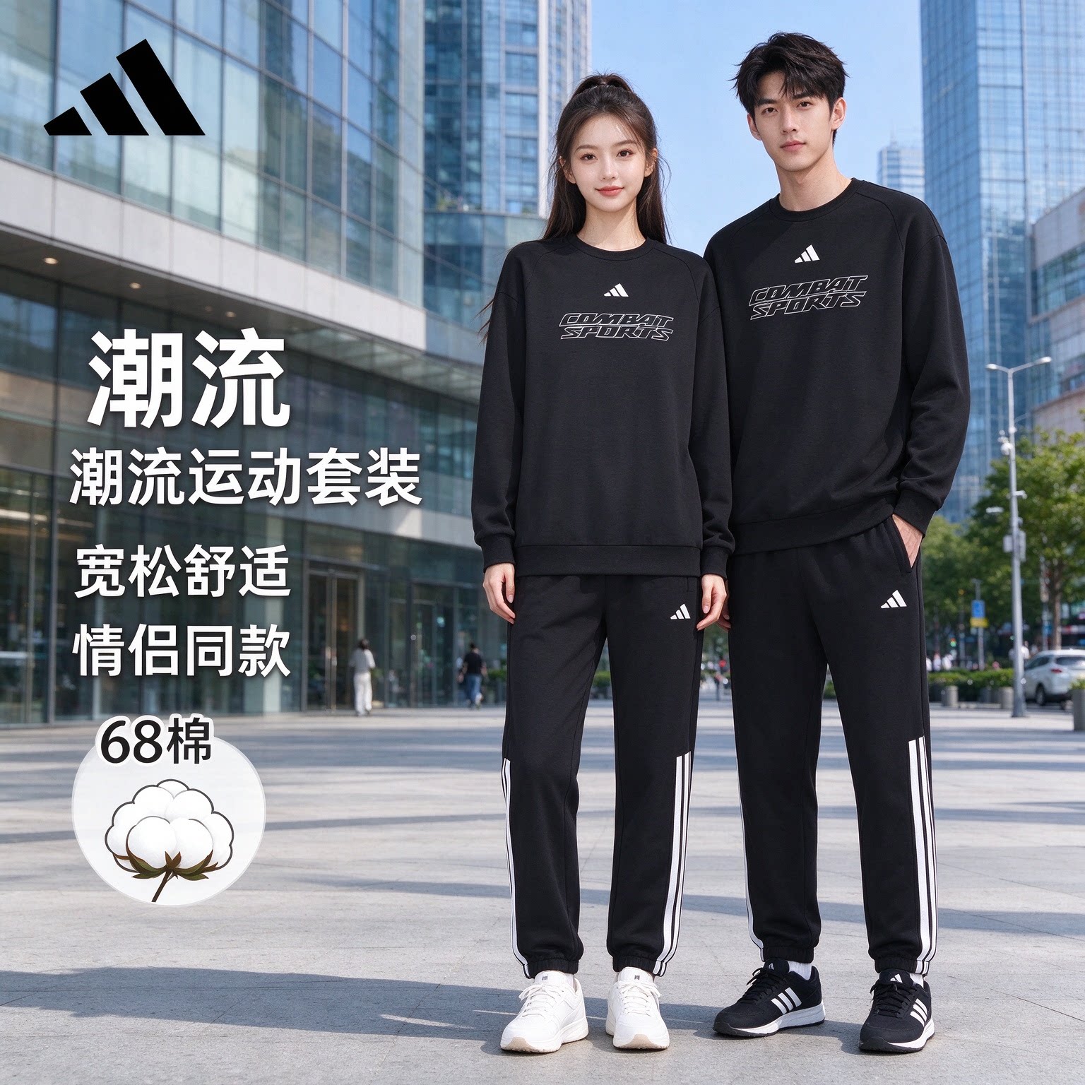 阿迪达斯情侣秋冬防风保暖运动套