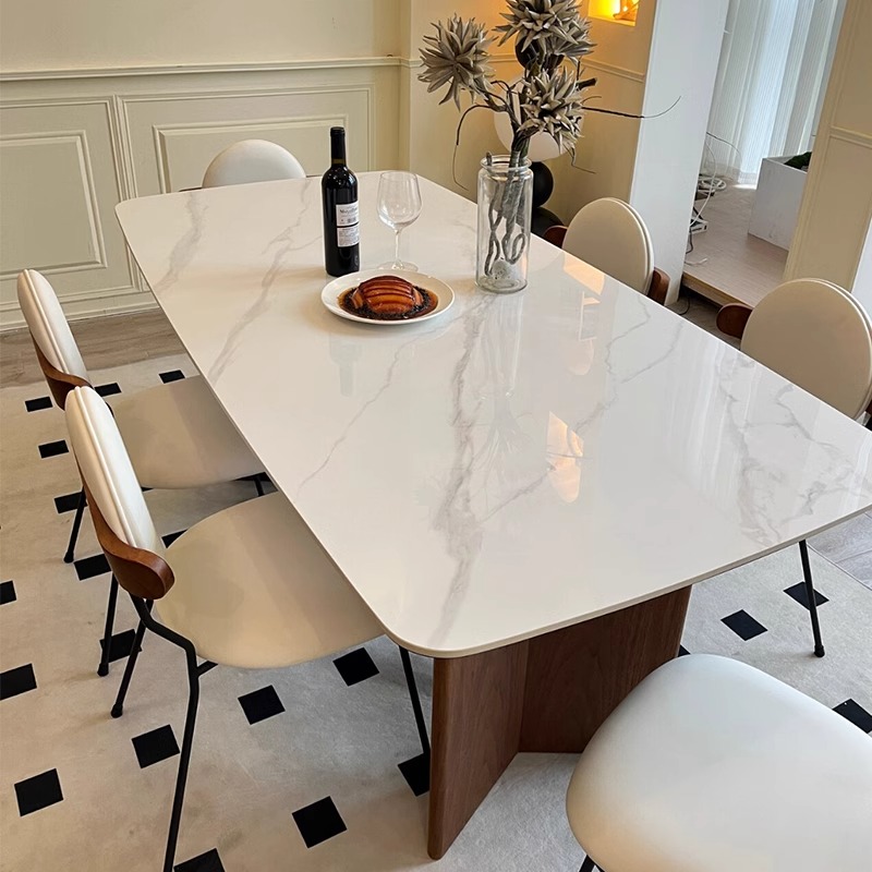 法式复古实木岩板餐桌