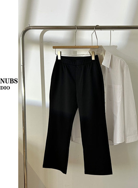 3.1大林自制 微弹力松紧腰微喇九分裤 高腰显瘦直筒喇叭裤0083