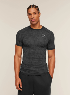GYMSHARK鲨鱼健身训练GEO无缝针织修身弹性短袖男女运动透气T恤