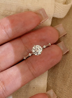 纯银莫桑石小小氧气感一克拉甜美婚戒戒托极细简单戒指