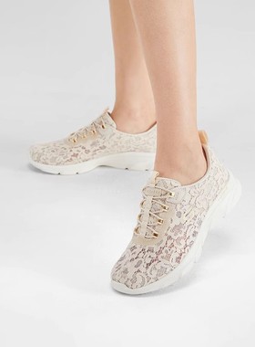 Skechers斯凯奇2023春夏新款女子蕾丝网面透气一脚蹬休闲鞋104346