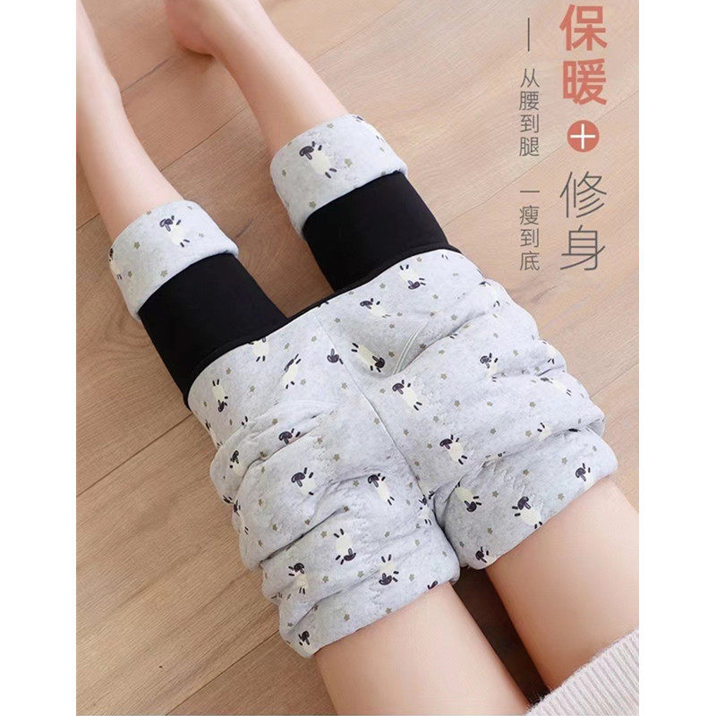 女士加绒加厚羊毛打底裤蚕丝保暖裤高腰外穿棉裤