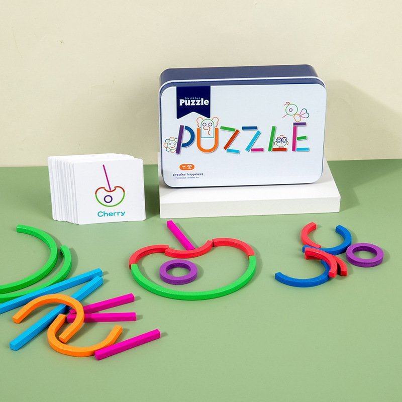 儿童木制逻辑思维训练创意木棒拼图游戏铁盒益智早教趣味动手AW07