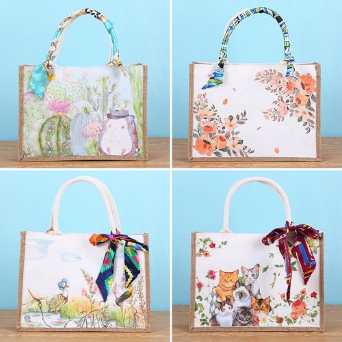 重阳节暖场DIY蝶古巴特帆布手提袋材料包手工制作麻布包团建SW50