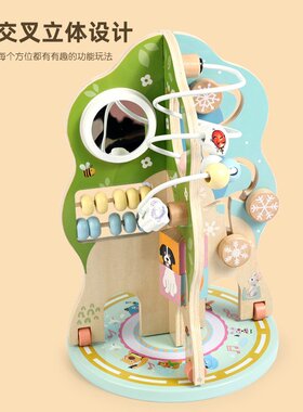 木质多功能旋转百宝树游戏儿童启蒙早教忙碌动手动脑训练益智D-53