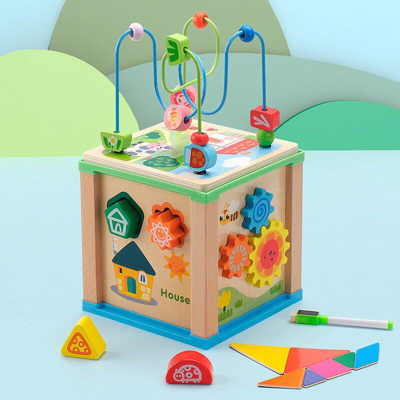 木制多功能套柱玩具儿童智力开发绕珠大百宝箱幼儿园早教串珠SW43