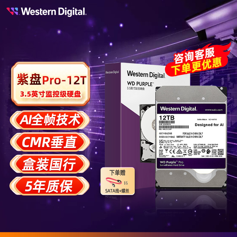 WD/西部数据 WD121EJRP 紫盘 PRO 12TB SATA6Gb/s 256M 监控硬盘 电脑硬件/显示器/电脑周边 机械硬盘 原图主图