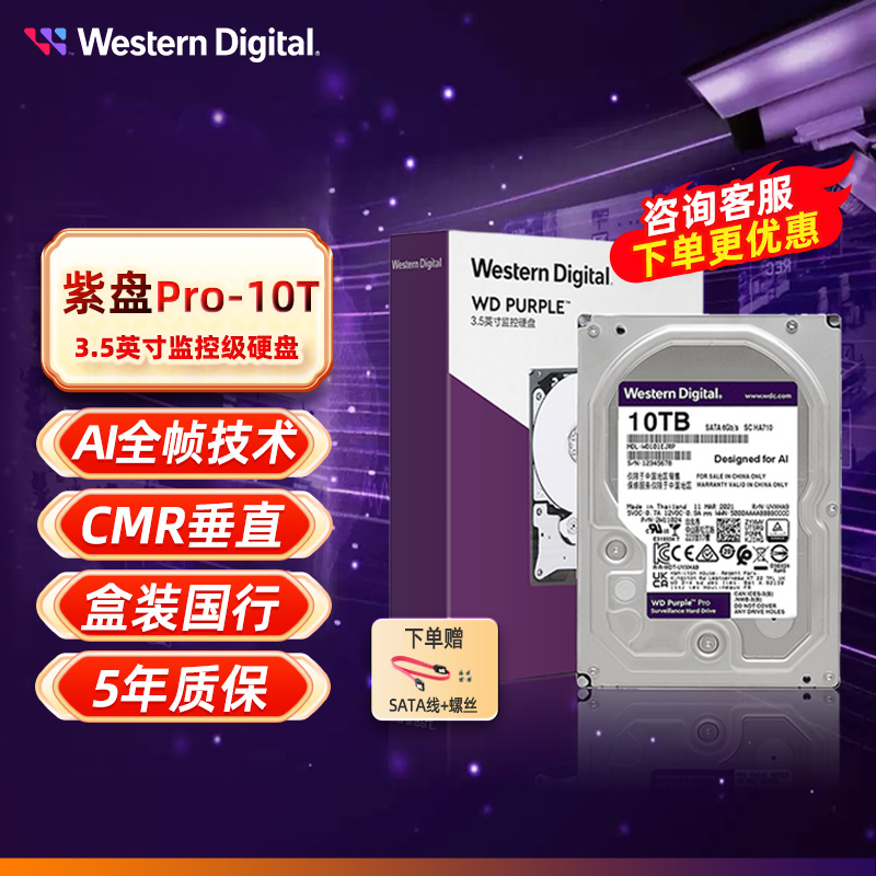 WD/西部数据 WD101EJRP 紫盘 PRO 10TB SATA6Gb/s256M 监控硬盘 电脑硬件/显示器/电脑周边 机械硬盘 原图主图