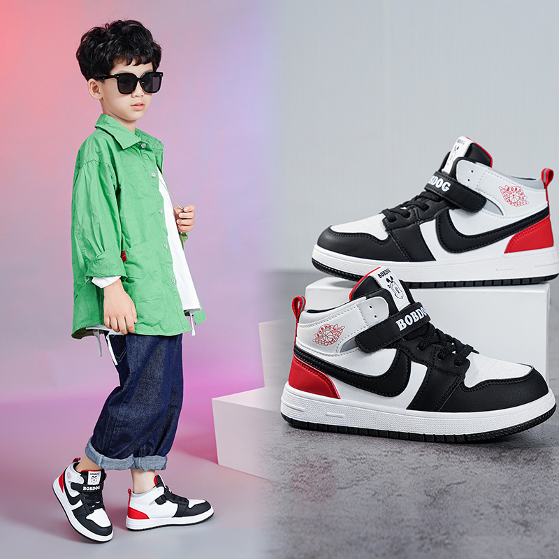 巴布豆儿童板鞋男防滑耐磨高帮鞋