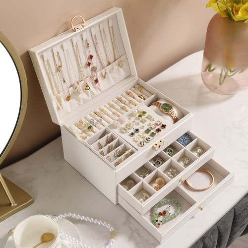 颂喜饰品盒多层抽屉大容量带锁