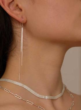 925银流苏耳环女新款简约长款纯银气质耳线脸瘦小众设计韩国时尚