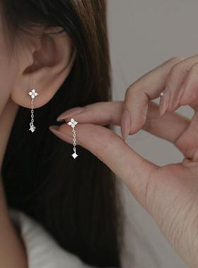 s925纯银闪钻锆石吊坠女耳坠2024年爆款轻奢温柔高级感耳饰四叶草