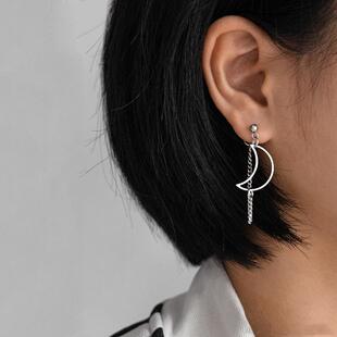 女网红几何圆环流苏男洪知秀同款经典百搭显脸瘦耳钉长链条小珠链