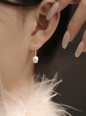 小麋人铃兰花耳钩磨砂女2025新款小众设计ins中国风网红气质简约