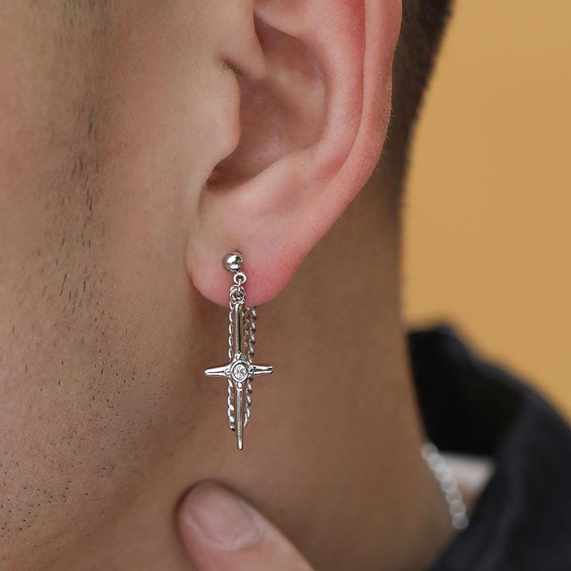 钛钢十字架链条耳环冷淡风