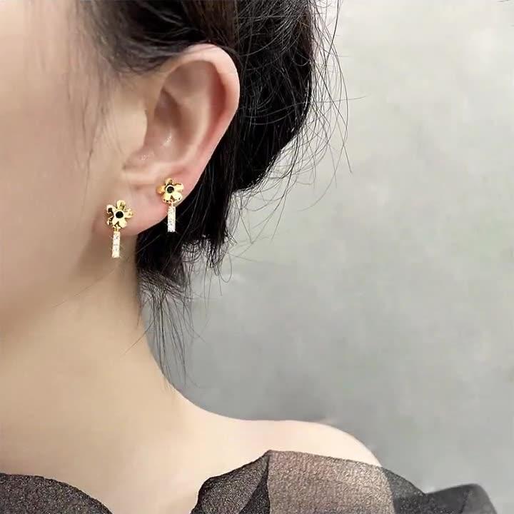 超闪锆石花朵耳钉小众设计感