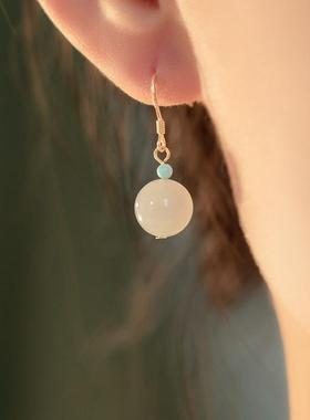 S999纯银声声慢和田玉耳环百搭耳坠耳钉高级感古风玉石耳饰女礼物