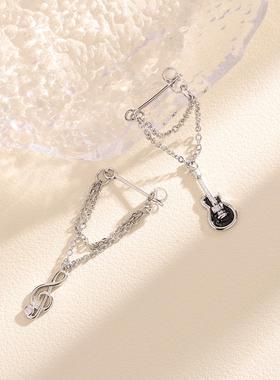 欧美街头风吉他音符流苏耳钉黑色个性嘻哈酷帅镶钻小提琴乐器耳环