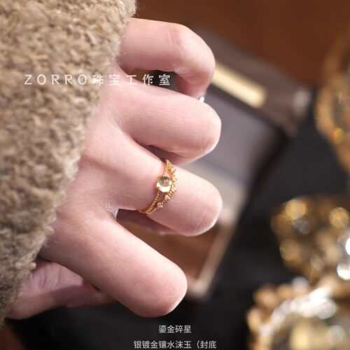 渔冻同款天然水沫玉S925银戒指