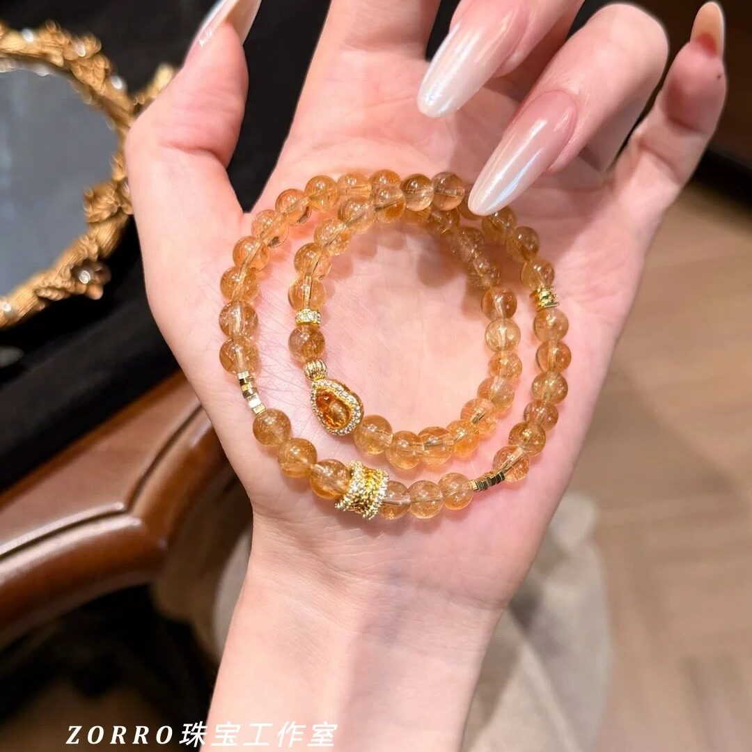 ZORRO原创丨天然黄塔晶双圈手串葫芦黄水晶手链招米暴富麻将搭子