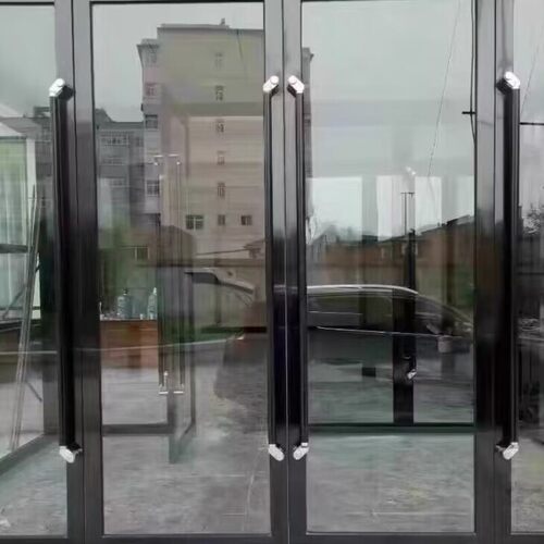 玻璃门拉手侧装黑色有无框黑钛金色肯德基门不锈钢把手配件刀头型